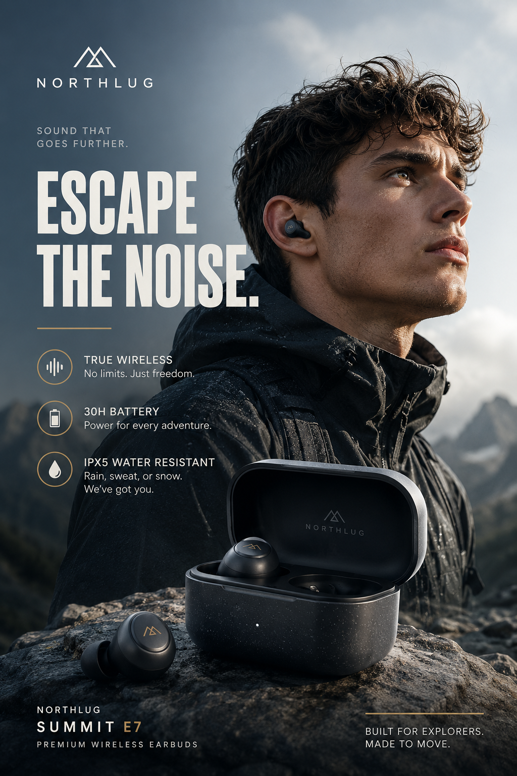 Static ad banner — Northlug Summit E7 wireless earbuds