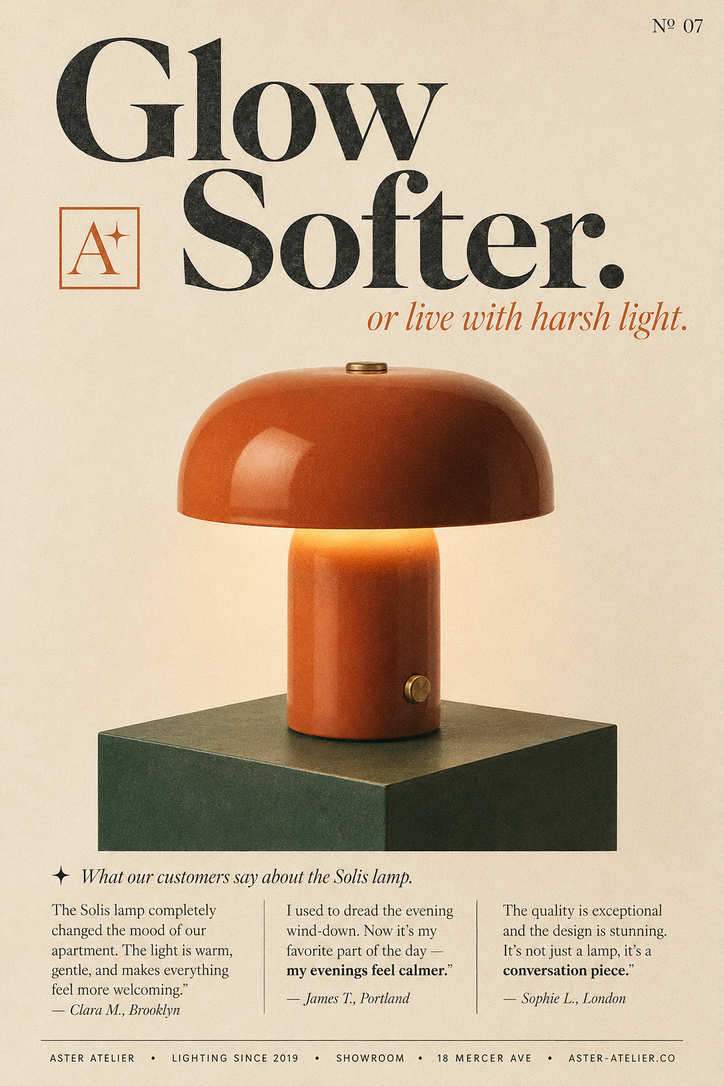 Static ad banner — Aster Atelier Solis lamp